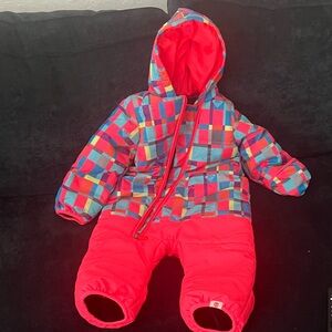 Roxy bright orange & geometric multi color waterproof Snowsuit SIZE 18 M